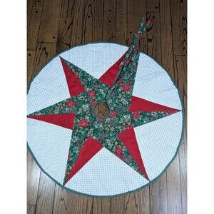 43” Quilted Star Country Christmas Tree Skirt Primitive Handmade Vintage